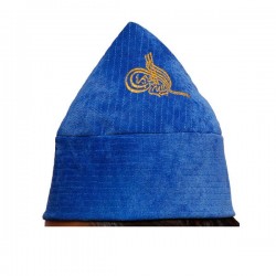 Kufi Cone Taj — Sky Blue | Handcrafted Velvet Naqshbandi Sufi Imamah Cap with Ottoman Embroidery | Naqshbandi Hat for Turban Wrapping