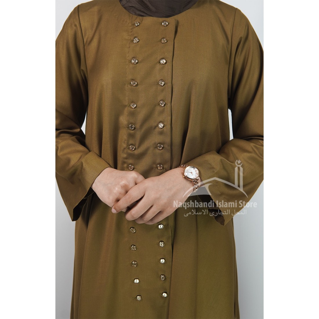 Button-Front Abaya – Camel Brown