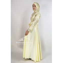 Embroidered Chiffon Abaya Gown – Pastel Yellow | Elegant Modest Wear for Special Occasions