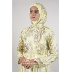 Embroidered Chiffon Abaya Gown – Pastel Yellow | Elegant Modest Wear for Special Occasions