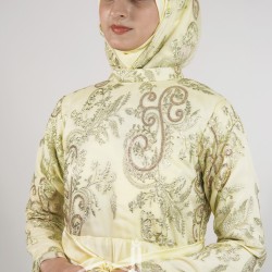 Embroidered Chiffon Abaya Gown – Pastel Yellow | Elegant Modest Wear for Special Occasions