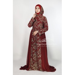 Luxury Embroidered Chiffon Abaya Gown – Maroon | Elegant Modest Wear for Weddings & Eid