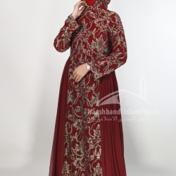 Luxury Embroidered Chiffon Abaya Gown – Maroon | Elegant Modest Wear for Weddings & Eid