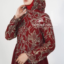 Luxury Embroidered Chiffon Abaya Gown – Maroon | Elegant Modest Wear for Weddings & Eid