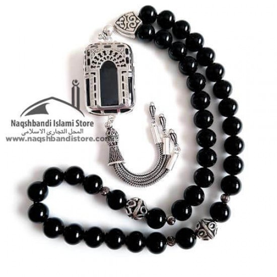 Handcrafted Onyx Bead Tasbih – 925 Silver | Made in Madina