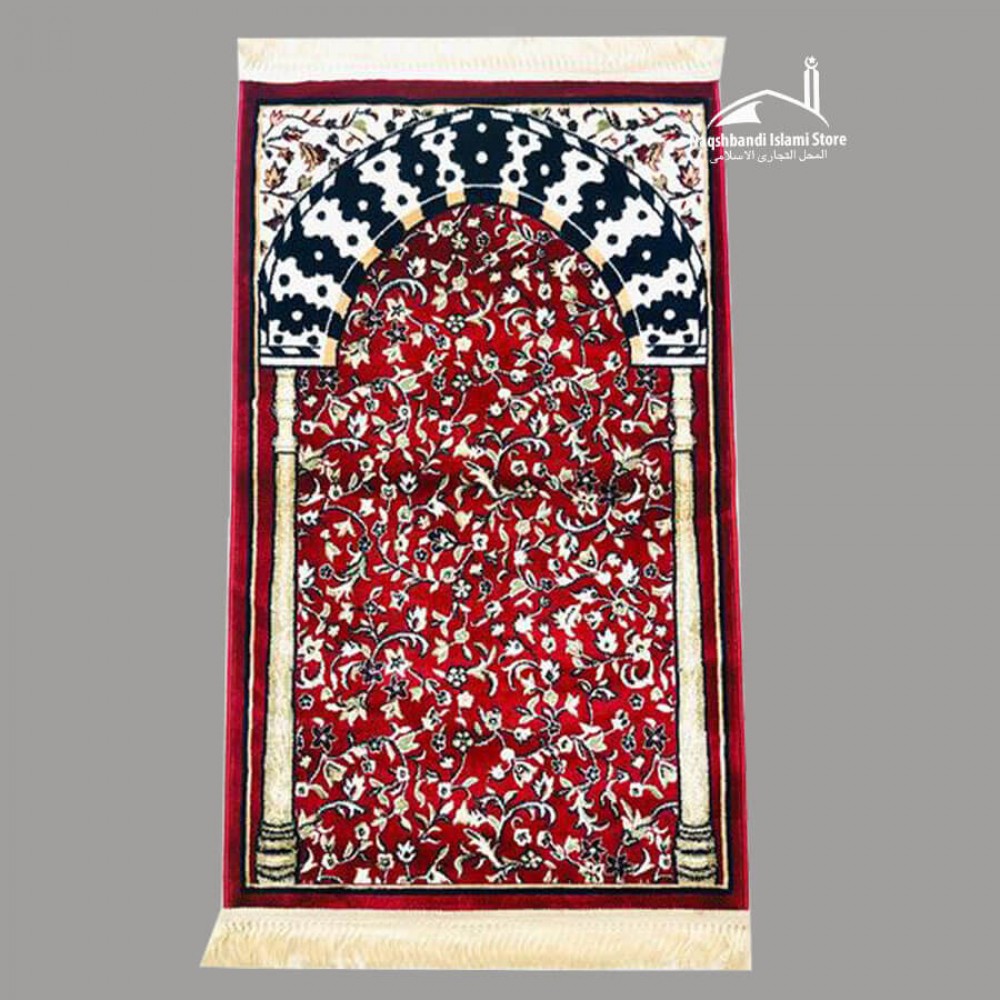 al rawdah patterns with mehrab al nabawi prayer mat - red color