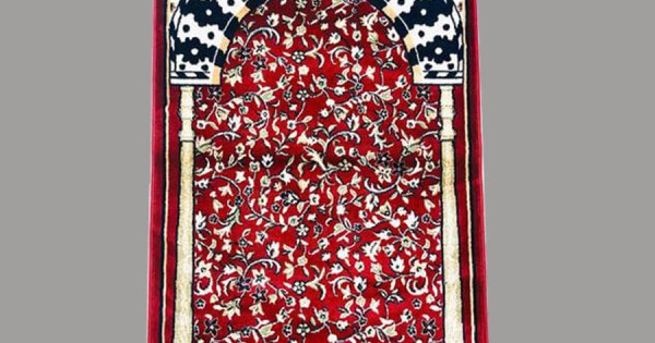 al rawdah patterns with mehrab al nabawi prayer mat - red color