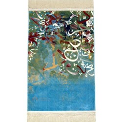 Modern Art Arabic calligraphy prayer mat - light blue color