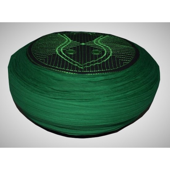 Handmade Green Nalain Imama Hat 7 Meters Green Wrapping on Black Cap