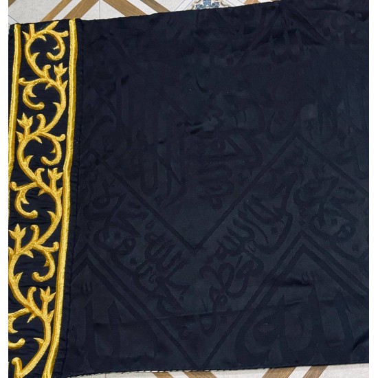 Black Kaaba Kiswah with Golden Border Lace Size 1 meter x 1 meter