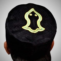 Black Nalain Kufi Cap – Embroidered Velvet Hat with the Blessed Symbol of the Prophet ﷺ