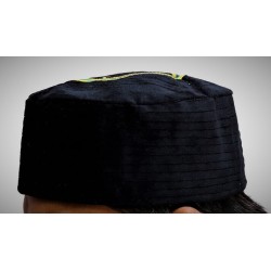 Black Nalain Kufi Cap – Embroidered Velvet Hat with the Blessed Symbol of the Prophet ﷺ