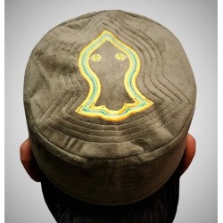 Henna Green Nalain Kufi Cap – Embroidered Velvet Hat with Blessed Symbol of the Prophet ﷺ