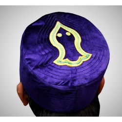 Purple Nalain Kufi Cap – Embroidered Velvet Hat with Blessed Symbol of the Prophet ﷺ