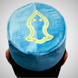 Blue Nalain Kufi Cap – Embroidered Velvet Hat with Blessed Symbol of the Prophet ﷺ