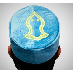 Blue Nalain Kufi Cap – Embroidered Velvet Hat with Blessed Symbol of the Prophet ﷺ