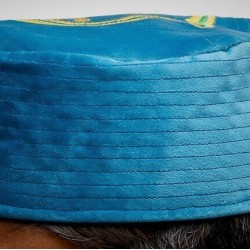 Blue Nalain Kufi Cap – Embroidered Velvet Hat with Blessed Symbol of the Prophet ﷺ