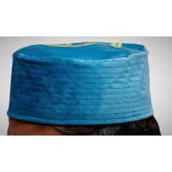 Blue Nalain Kufi Cap – Embroidered Velvet Hat with Blessed Symbol of the Prophet ﷺ