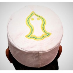 White Nalain Kufi Cap – Embroidered Velvet Hat with the Blessed Symbol of the Prophet ﷺ