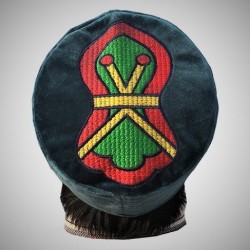 Sea Blue Nalain Kufi Cap – Embroidered Velvet Hat with the Blessed Symbol of the Prophet ﷺ