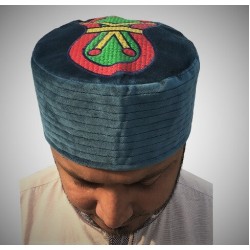Sea Blue Nalain Kufi Cap – Embroidered Velvet Hat with the Blessed Symbol of the Prophet ﷺ