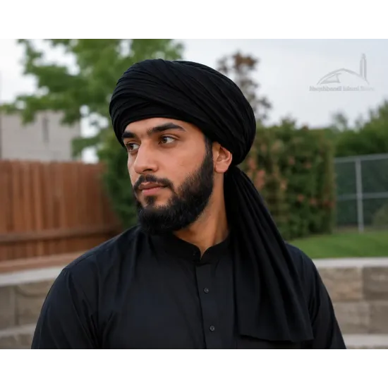 Black Turban Cloth for Imama and Dastar – Traditional Cotton Islamic Headwear Fabric