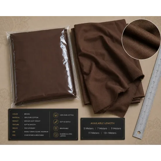 Brown Turban Cloth for Imama and Dastar – Traditional Cotton Islamic Headwear Fabric