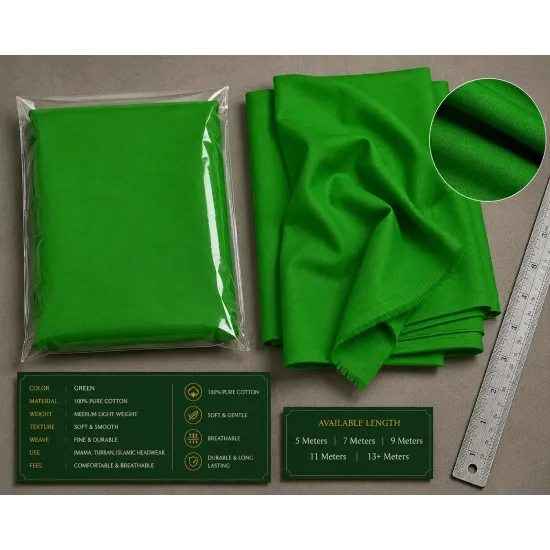 Green Turban Cloth for Imama and Dastar – Traditional Islamic Cotton Fabric