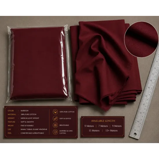 Maroon Turban Cloth for Imama and Dastar – Traditional Islamic Cotton Fabric