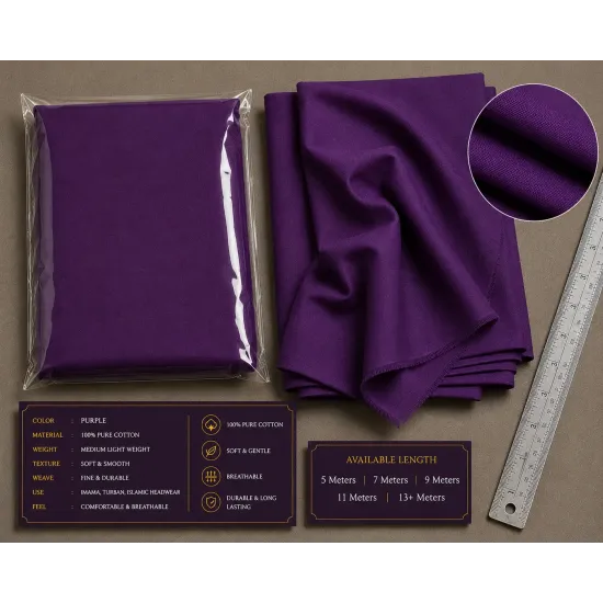 Purple Turban Cloth for Imama and Dastar – Traditional Islamic Cotton Fabric