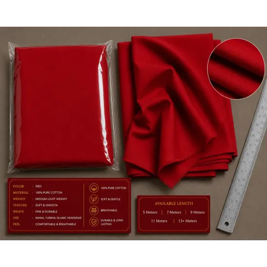 Solid Red Turban Cloth for Imama and Dastar – Traditional Islamic Cotton Fabric