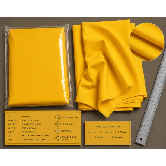 Yellow Turban Cloth for Imama and Dastar – Traditional Islamic Cotton Fabric